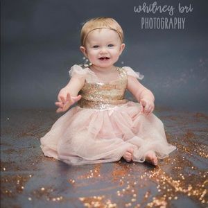 Pink sequined glitter tulle dress